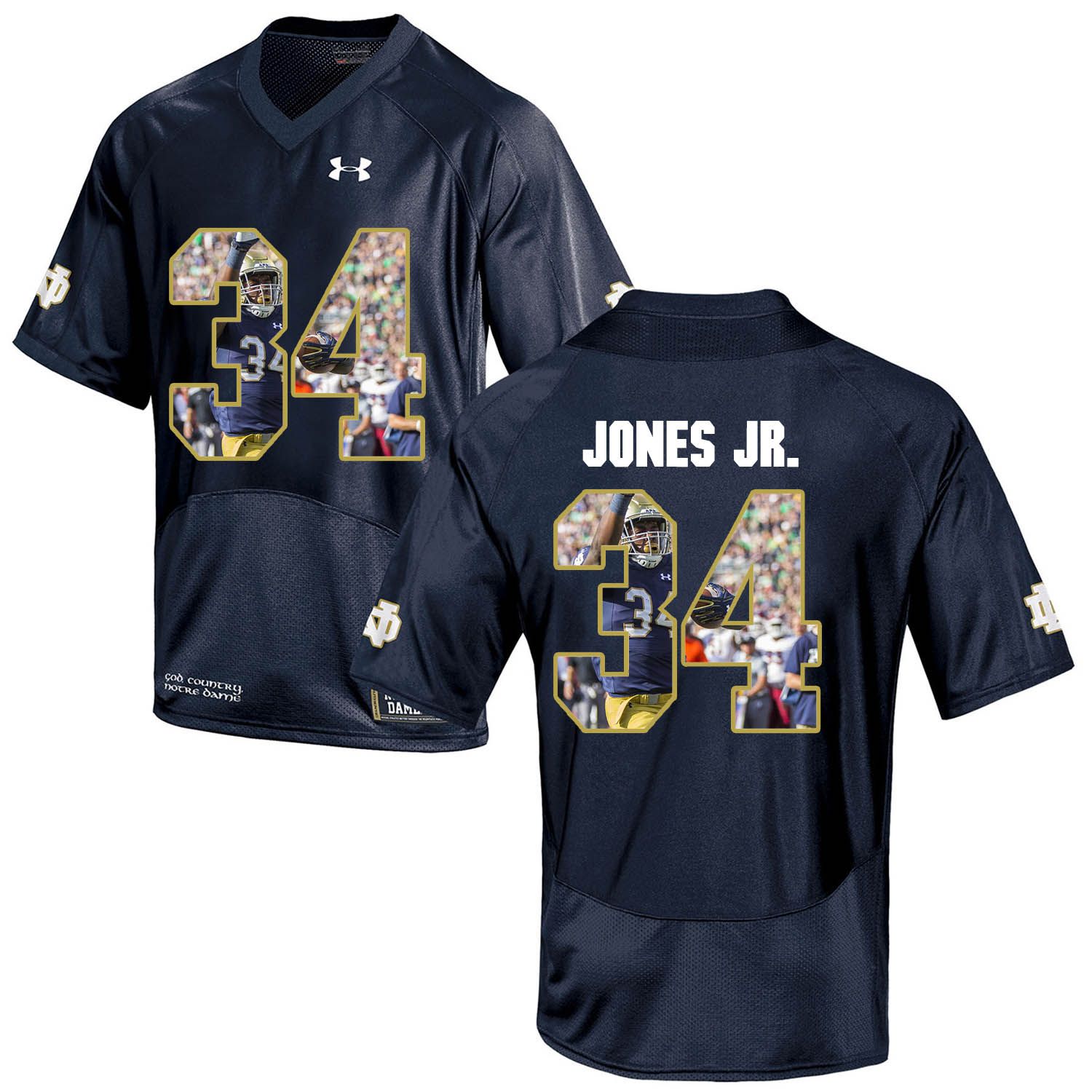 Men Norte Dame Fighting Irish #34 Jones jr Navy Blue Fashion Edition Customized NCAA Jerseys